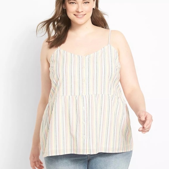 NWT LANE BRYANT White Multi Striped Button-Front Lined Cami Top Size 22 - Picture 1 of 13